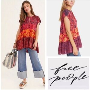 Free People Gotta Have You Tunic Top Cotton Oversized Tiered Sheer Boho Flowy XS